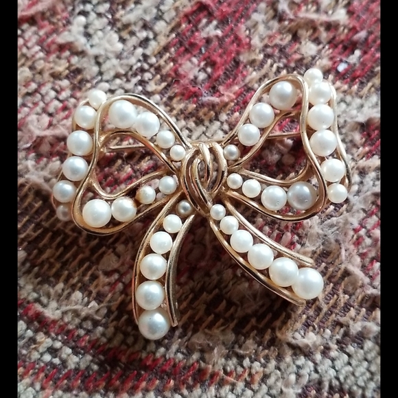 CROWN TRIFARI Pearl Bow Brooch Pin - Picture 11 of 14